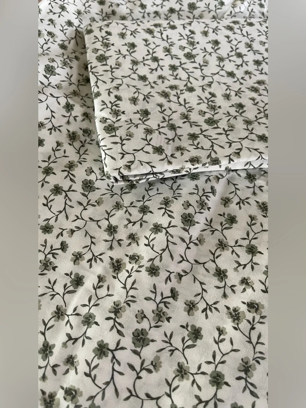 NWOT Quince Organic Crisp Percale 3 Pc Duvet Cover Set, K/Cal K (Green Florette)